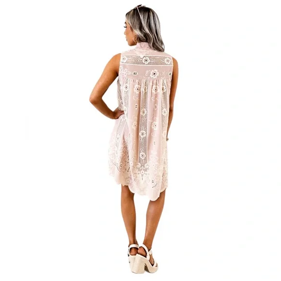 NWT Fate Embroidered Lace Button Down Mini Dress - Picture 4 of 13